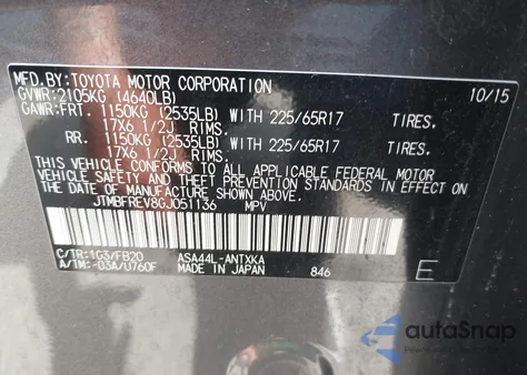 2016 Toyota Rav4 Le из США, поврежденный, VIN JTMBFREV8GJ051136